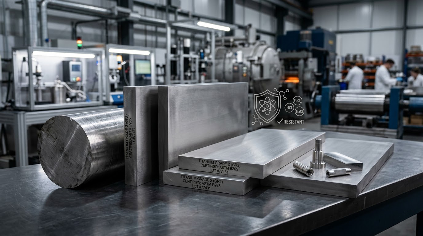 vật liệu titanium grade 2 dùng sản xuất đai ốc titan chống ăn mòn